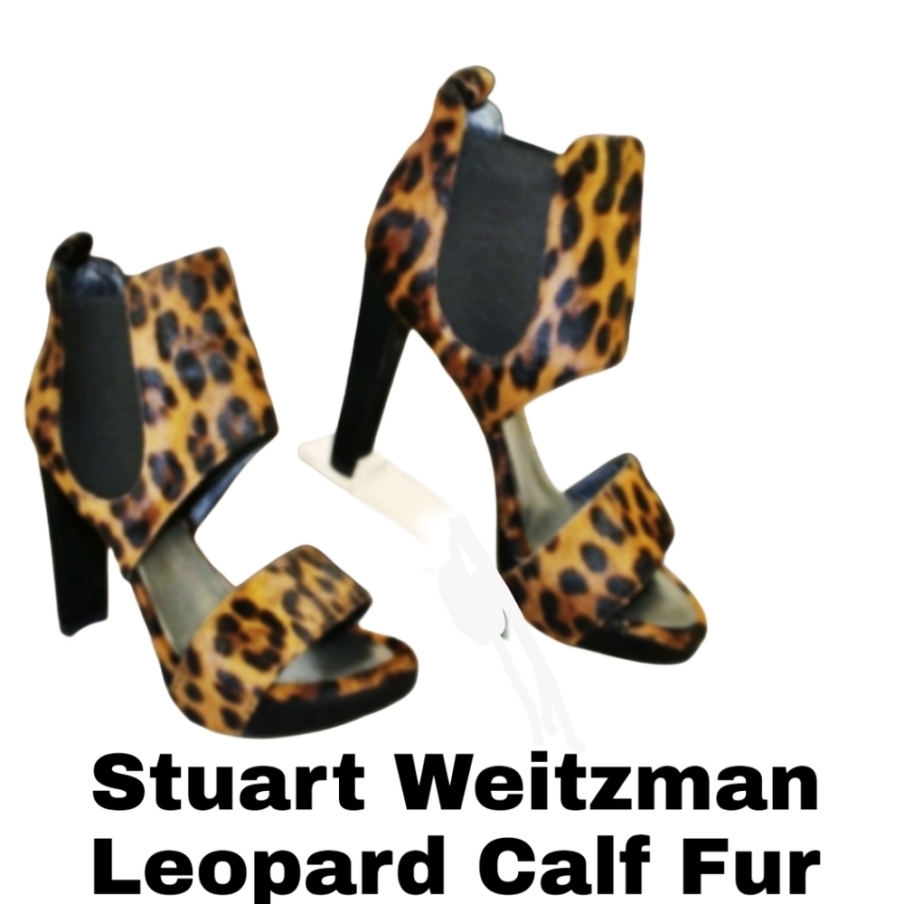 Stuart Weitzman Animal Print Heels Leopard Print Died Calf Fur - Picture 2 of 15
